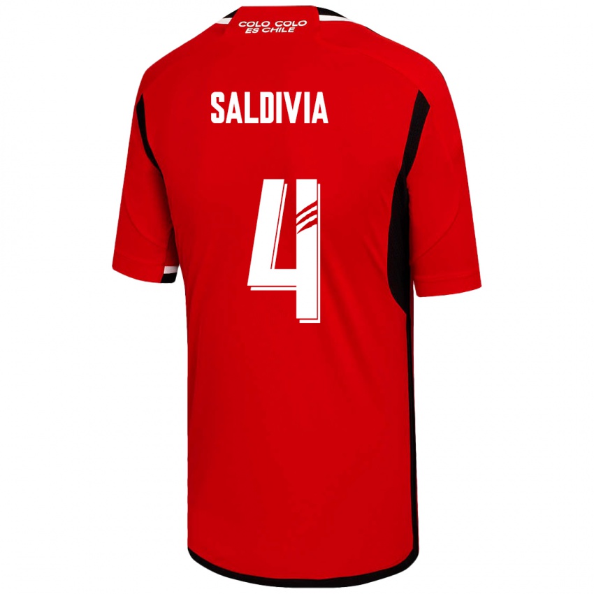 Męski Alan Saldivia #4 Czerwony Wyjazdowa Koszulka 2023/24 Koszulki Klubowe