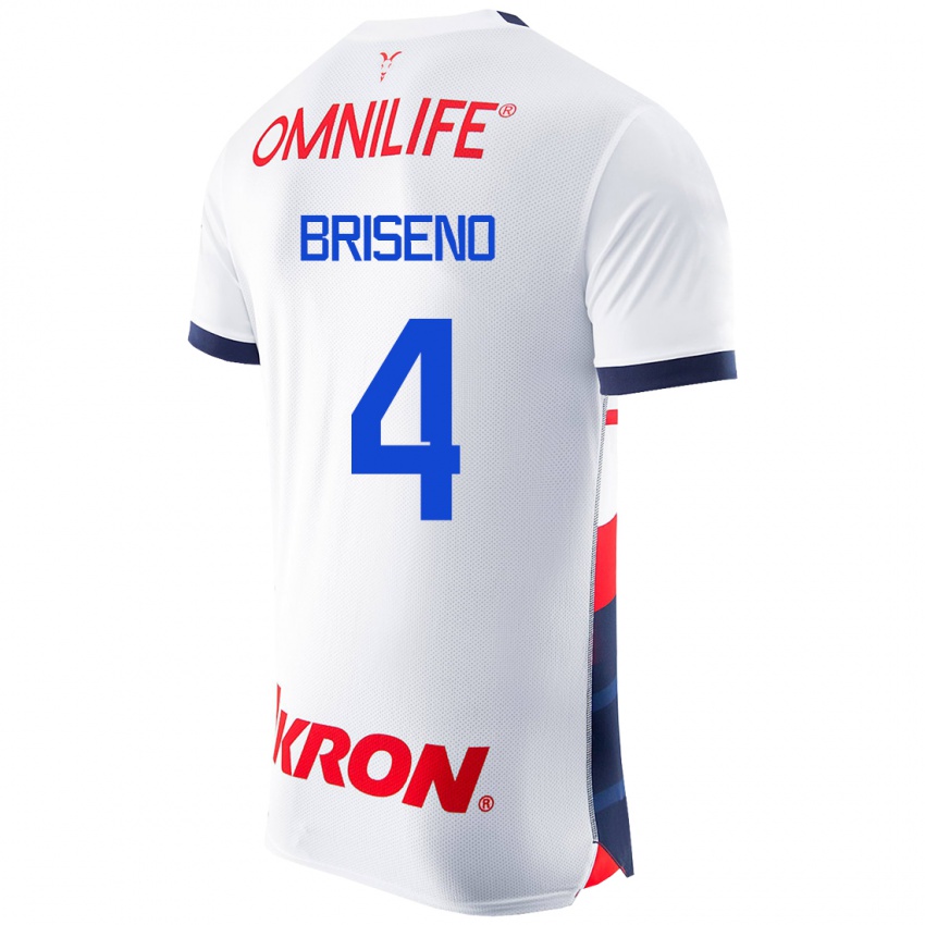 Męski Antonio Briseño #4 Biały Wyjazdowa Koszulka 2023/24 Koszulki Klubowe
