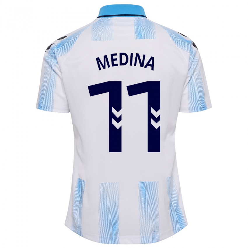 Kobiety Kevin Medina #11 Biało Niebieski Domowa Koszulka 2023/24 Koszulki Klubowe