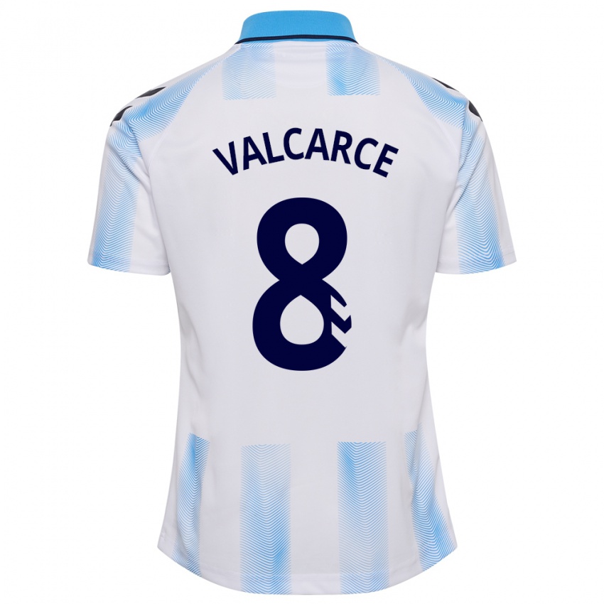 Kobiety Alejandro Valcarce #8 Biało Niebieski Domowa Koszulka 2023/24 Koszulki Klubowe