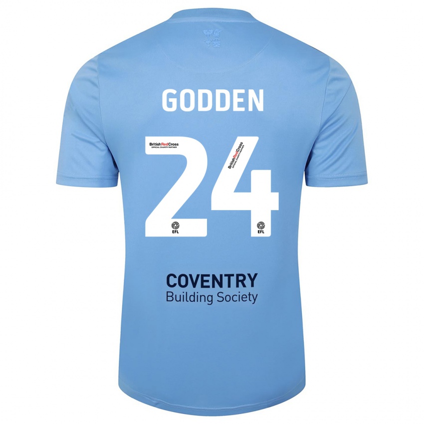 Kobiety Matt Godden #24 Niebieskie Niebo Domowa Koszulka 2023/24 Koszulki Klubowe