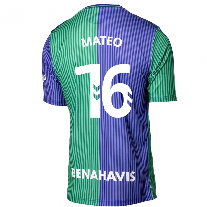 Kobiety Ángel Mateo #16 Zielono-Niebieski Wyjazdowa Koszulka 2023/24 Koszulki Klubowe