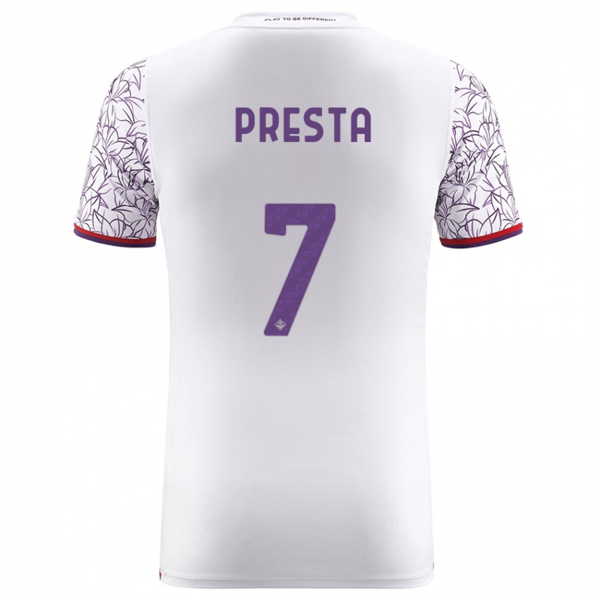 Kobiety Francesco Presta #7 Biały Wyjazdowa Koszulka 2023/24 Koszulki Klubowe