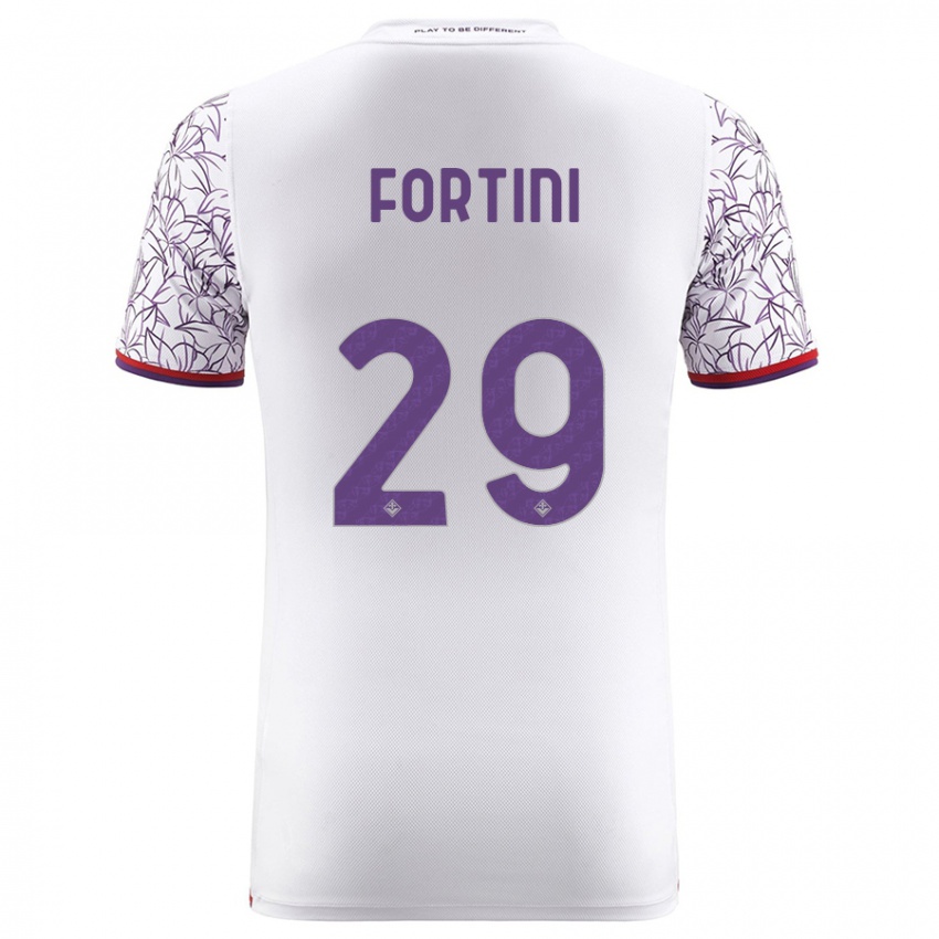 Kobiety Niccolò Fortini #29 Biały Wyjazdowa Koszulka 2023/24 Koszulki Klubowe