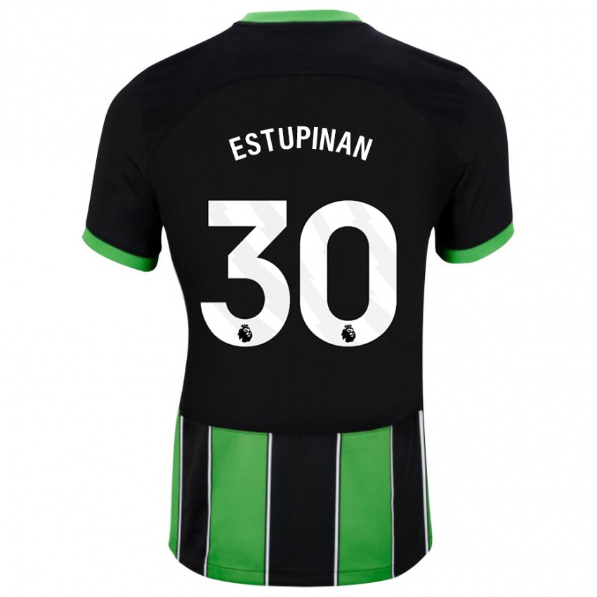 Kobiety Pervis Estupinan #30 Czarny Zielony Wyjazdowa Koszulka 2023/24 Koszulki Klubowe