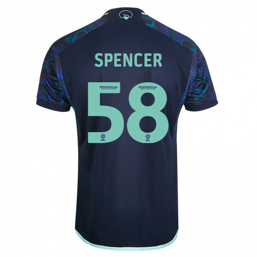 Kobiety Morten Spencer #58 Niebieski Wyjazdowa Koszulka 2023/24 Koszulki Klubowe