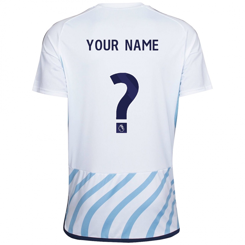 Kobiety Twoje Imię #0 Biało Niebieski Wyjazdowa Koszulka 2023/24 Koszulki Klubowe