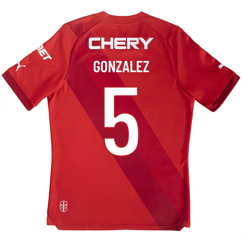 Kobiety Daniel González #5 Czerwony Wyjazdowa Koszulka 2023/24 Koszulki Klubowe