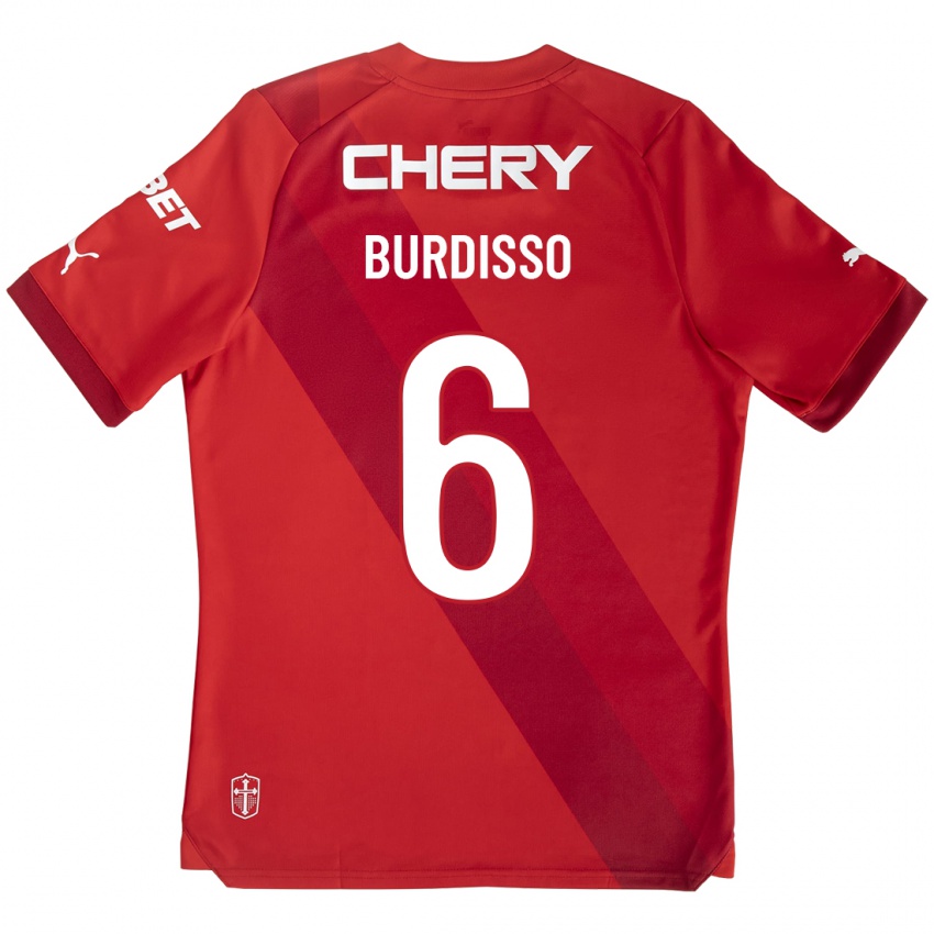 Kobiety Guillermo Burdisso #6 Czerwony Wyjazdowa Koszulka 2023/24 Koszulki Klubowe