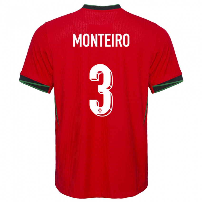 Dzieci Portugalia Diogo Monteiro #3 Czerwony Domowa Koszulka 24-26 Koszulki Klubowe
