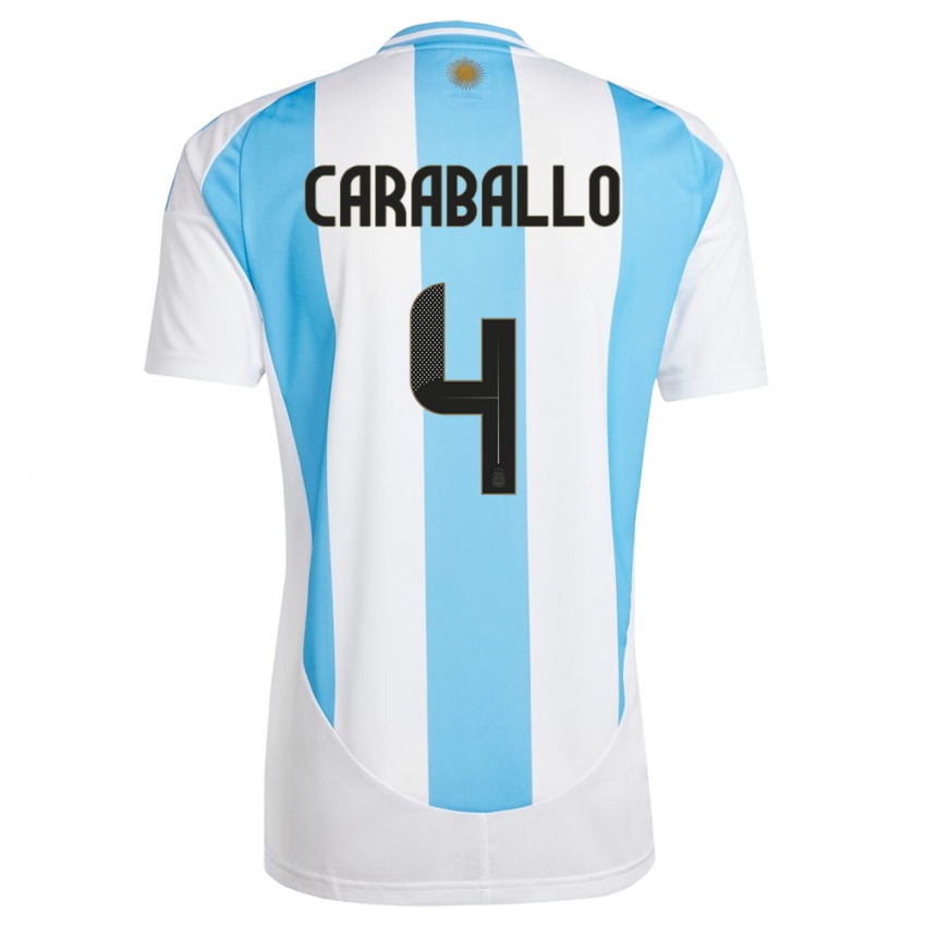 Dzieci Argentyna Brian Caraballo #4 Biało Niebieski Domowa Koszulka 24-26 Koszulki Klubowe