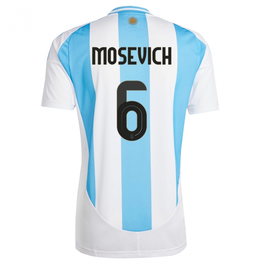 Dzieci Argentyna Leonel Mosevich #6 Biało Niebieski Domowa Koszulka 24-26 Koszulki Klubowe