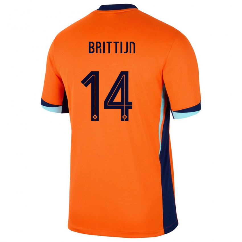 Dzieci Holandia Philip Brittijn #14 Pomarańczowy Domowa Koszulka 24-26 Koszulki Klubowe
