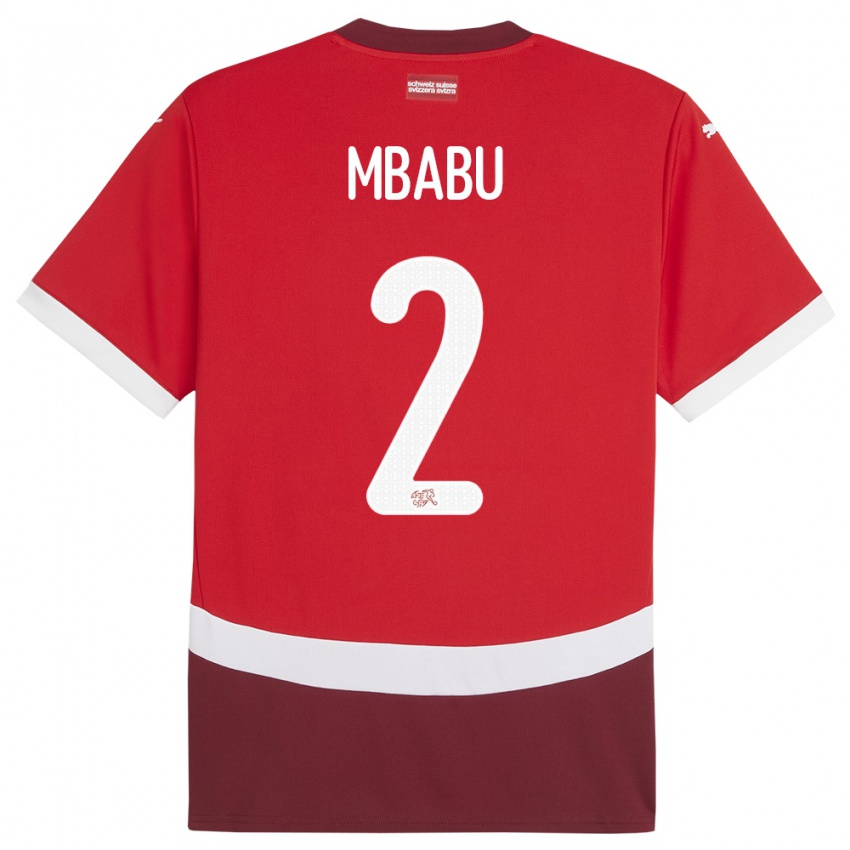 Dzieci Szwajcaria Kevin Mbabu #2 Czerwony Domowa Koszulka 24-26 Koszulki Klubowe