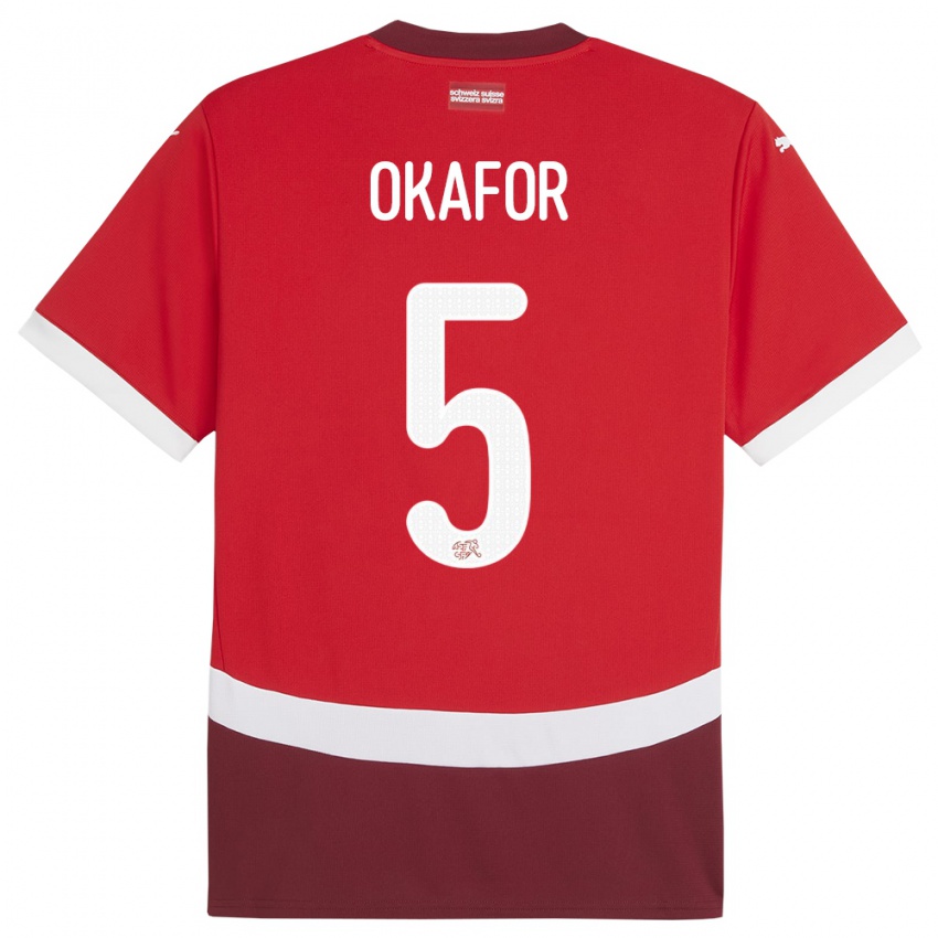 Dzieci Szwajcaria Noah Okafor #5 Czerwony Domowa Koszulka 24-26 Koszulki Klubowe