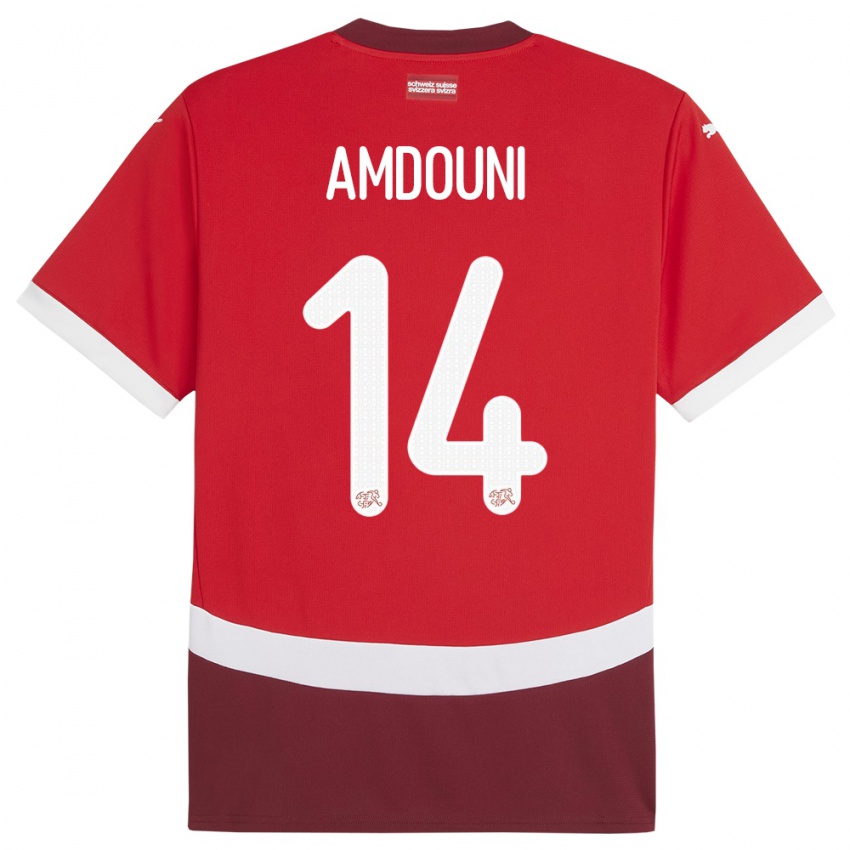 Dzieci Szwajcaria Mohamed Zeki Amdouni #14 Czerwony Domowa Koszulka 24-26 Koszulki Klubowe