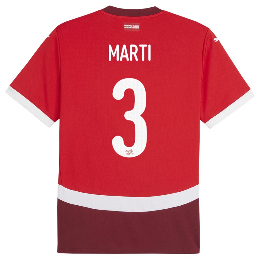 Dzieci Szwajcaria Lara Marti #3 Czerwony Domowa Koszulka 24-26 Koszulki Klubowe