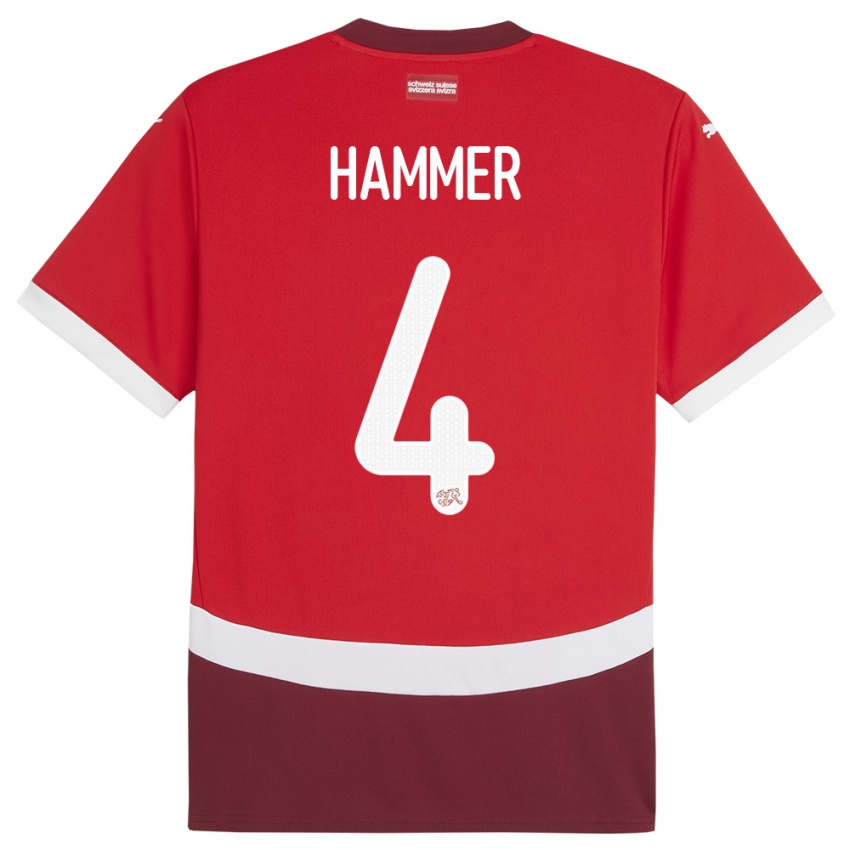 Dzieci Szwajcaria Pascal Hammer #4 Czerwony Domowa Koszulka 24-26 Koszulki Klubowe