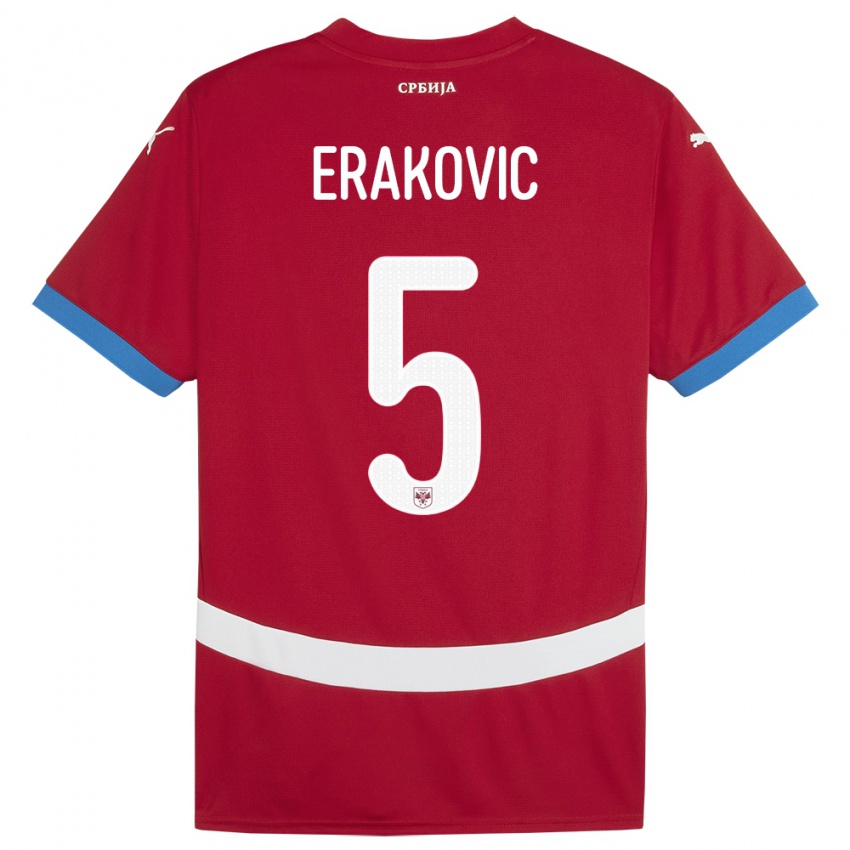 Dzieci Serbia Strahinja Erakovic #5 Czerwony Domowa Koszulka 24-26 Koszulki Klubowe