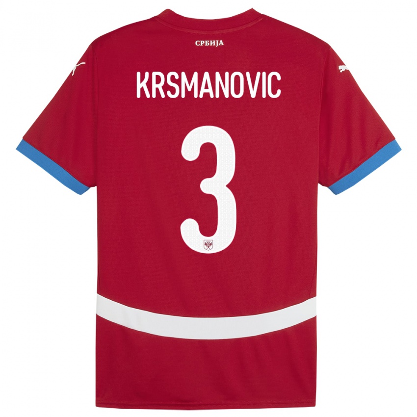 Dzieci Serbia Nemanja Krsmanovic #3 Czerwony Domowa Koszulka 24-26 Koszulki Klubowe