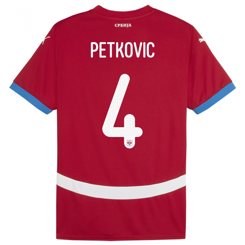 Dzieci Serbia Nikola Petkovic #4 Czerwony Domowa Koszulka 24-26 Koszulki Klubowe
