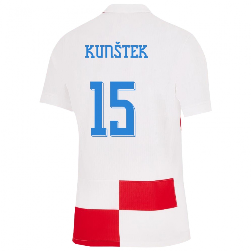 Dzieci Chorwacja Maria Kunstek #15 Biało - Czerwony Domowa Koszulka 24-26 Koszulki Klubowe