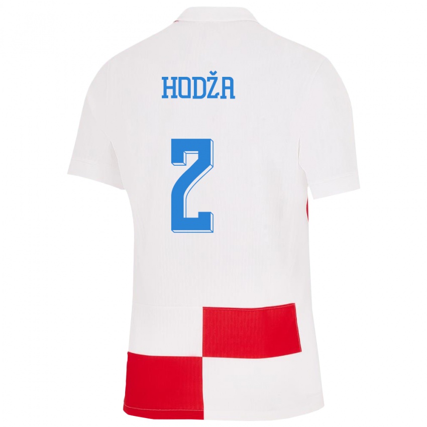 Dzieci Chorwacja Veldin Hodza #2 Biało - Czerwony Domowa Koszulka 24-26 Koszulki Klubowe