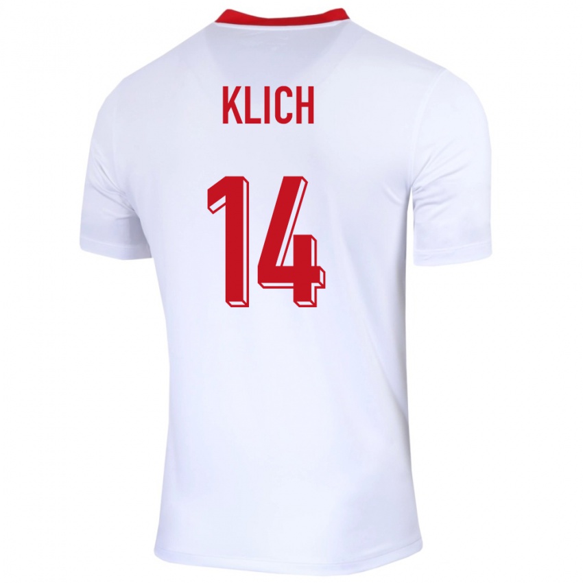 Dzieci Polska Mateusz Klich #14 Biały Domowa Koszulka 24-26 Koszulki Klubowe