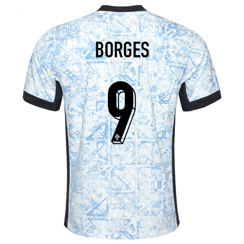 Dzieci Portugalia Ana Borges #9 Kremowy Niebieski Wyjazdowa Koszulka 24-26 Koszulki Klubowe