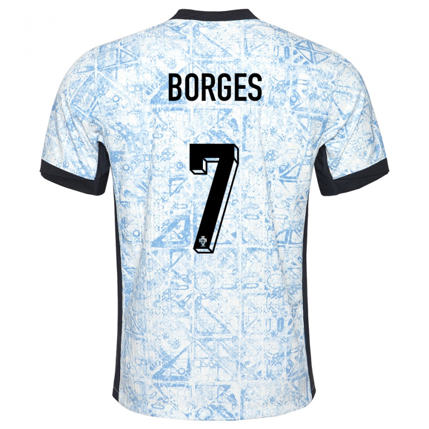 Dzieci Portugalia Carlos Borges #7 Kremowy Niebieski Wyjazdowa Koszulka 24-26 Koszulki Klubowe