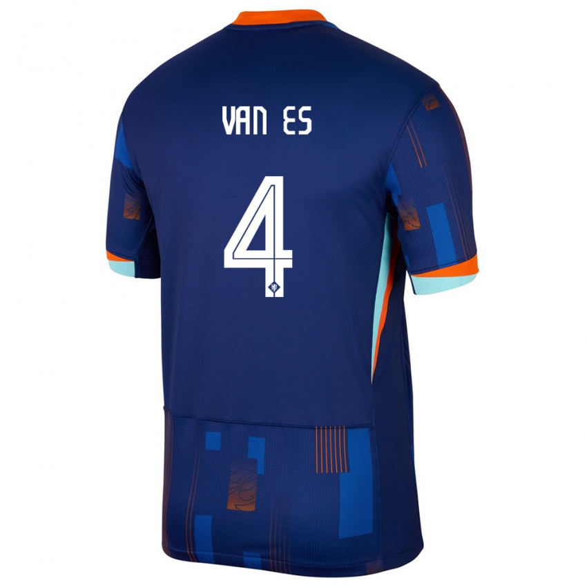 Dzieci Holandia Kika Van Es #4 Niebieski Wyjazdowa Koszulka 24-26 Koszulki Klubowe