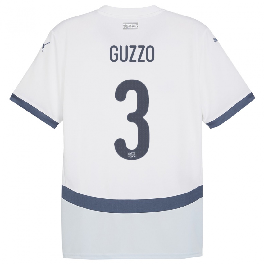 Dzieci Szwajcaria Ramon Guzzo #3 Biały Wyjazdowa Koszulka 24-26 Koszulki Klubowe