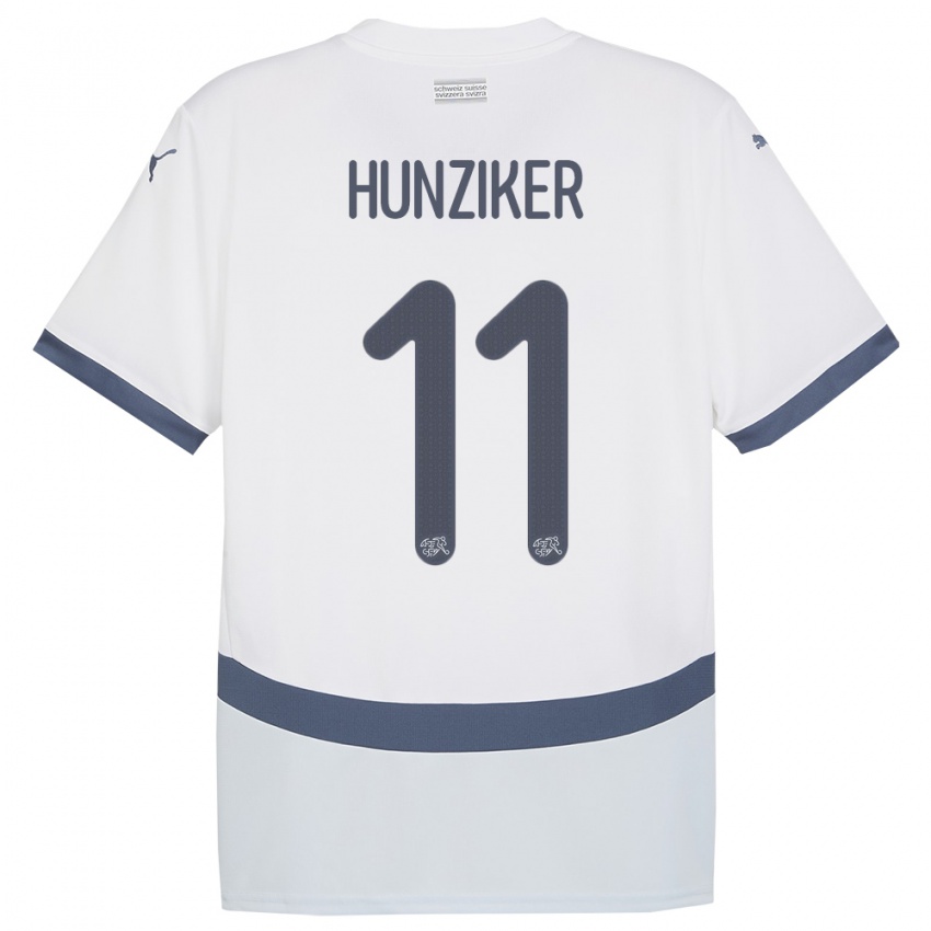 Dzieci Szwajcaria Andrin Hunziker #11 Biały Wyjazdowa Koszulka 24-26 Koszulki Klubowe
