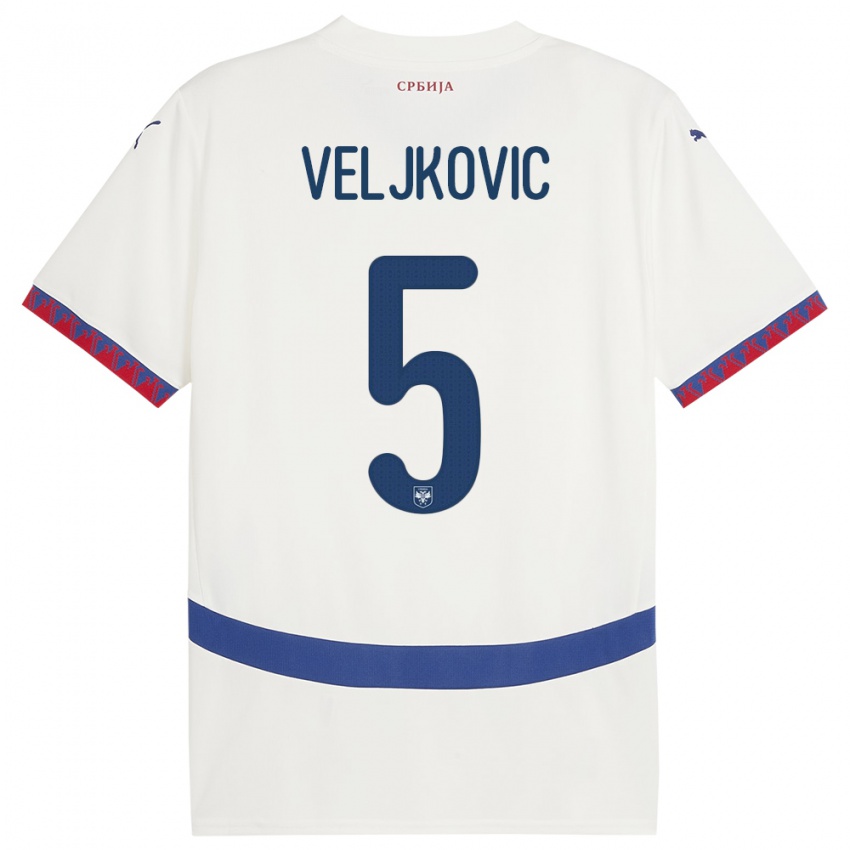 Dzieci Serbia Milos Veljkovic #5 Biały Wyjazdowa Koszulka 24-26 Koszulki Klubowe