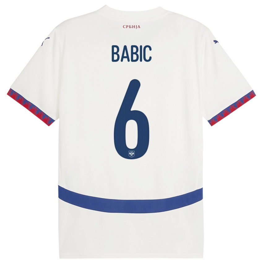 Dzieci Serbia Srdjan Babic #6 Biały Wyjazdowa Koszulka 24-26 Koszulki Klubowe