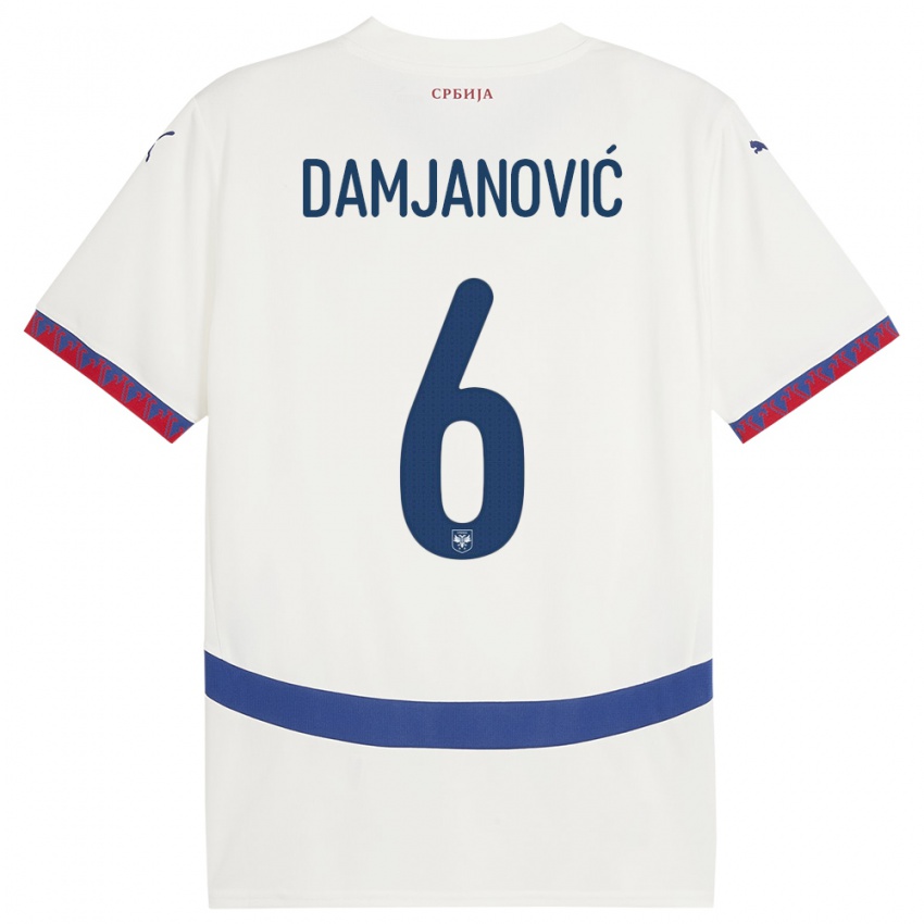 Dzieci Serbia Nevena Damjanovic #6 Biały Wyjazdowa Koszulka 24-26 Koszulki Klubowe