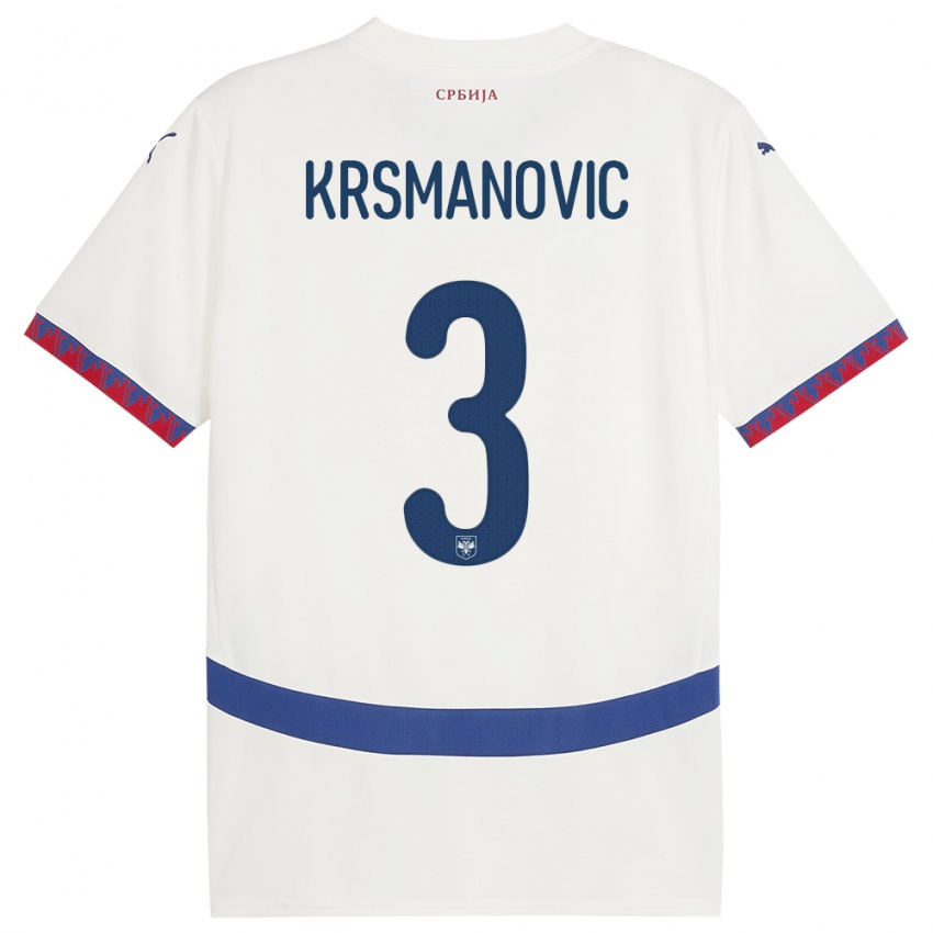 Dzieci Serbia Nemanja Krsmanovic #3 Biały Wyjazdowa Koszulka 24-26 Koszulki Klubowe