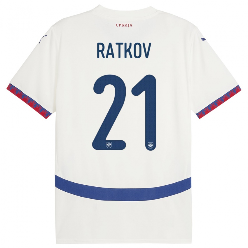 Dzieci Serbia Petar Ratkov #21 Biały Wyjazdowa Koszulka 24-26 Koszulki Klubowe