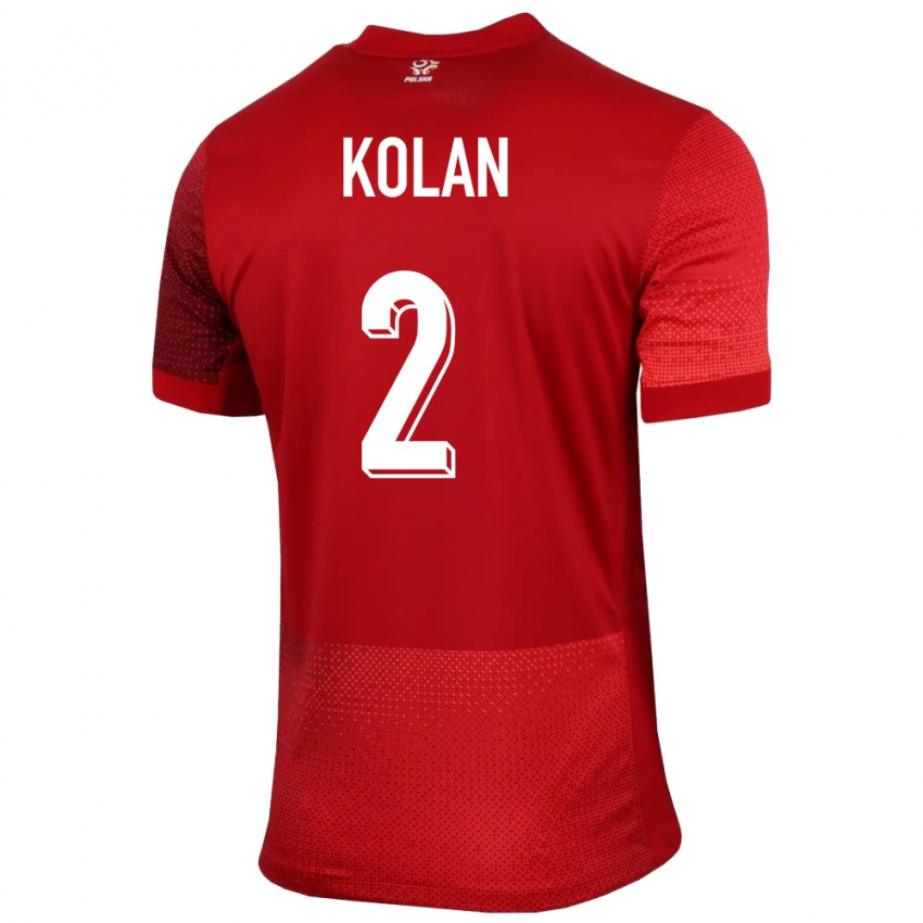 Dzieci Polska Jakub Kolan #2 Czerwony Wyjazdowa Koszulka 24-26 Koszulki Klubowe