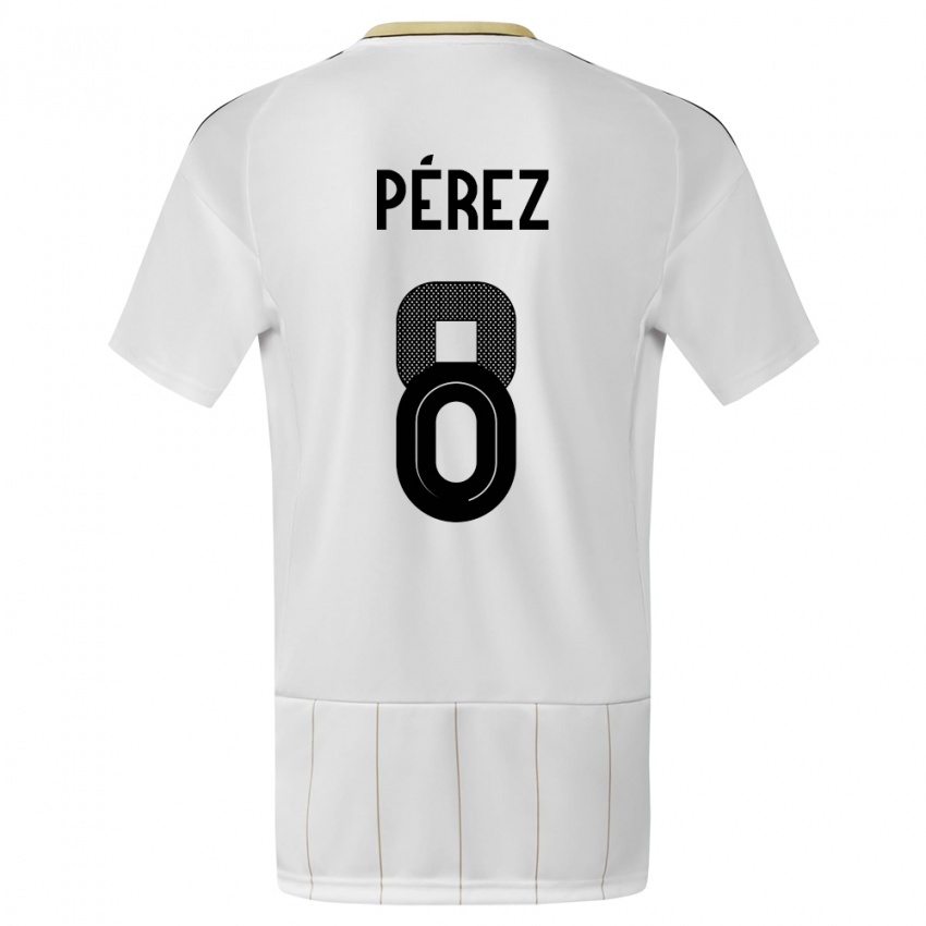 Dzieci Kostaryka Creichel Perez #8 Biały Wyjazdowa Koszulka 24-26 Koszulki Klubowe