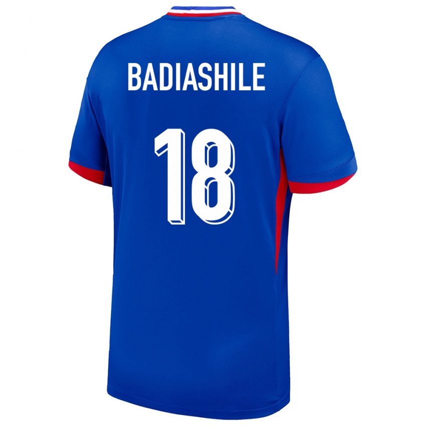 Męski Francja Benoit Badiashile #18 Niebieski Domowa Koszulka 24-26 Koszulki Klubowe