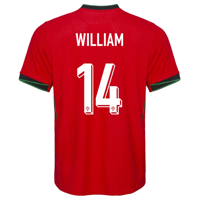 Męski Portugalia William Carvalho #14 Czerwony Domowa Koszulka 24-26 Koszulki Klubowe