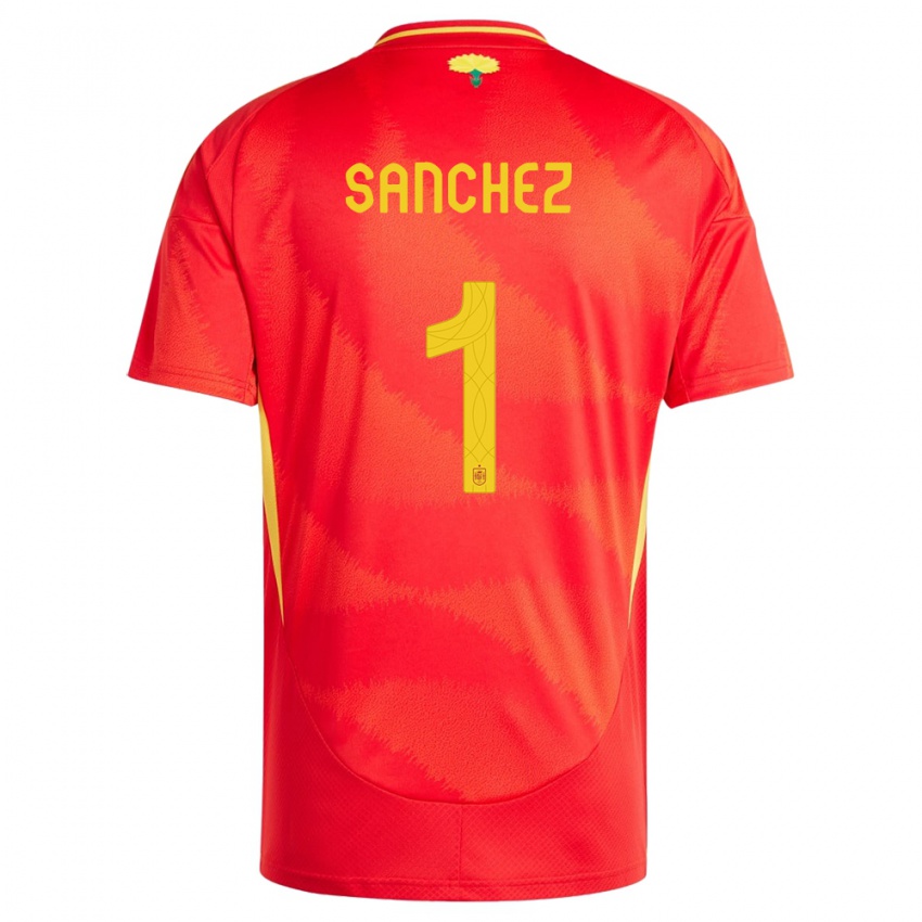 Męski Hiszpania Robert Sanchez #1 Czerwony Domowa Koszulka 24-26 Koszulki Klubowe