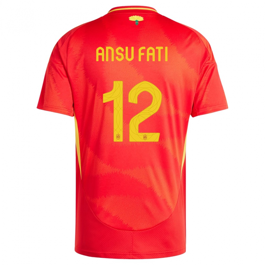Męski Hiszpania Ansu Fati #12 Czerwony Domowa Koszulka 24-26 Koszulki Klubowe