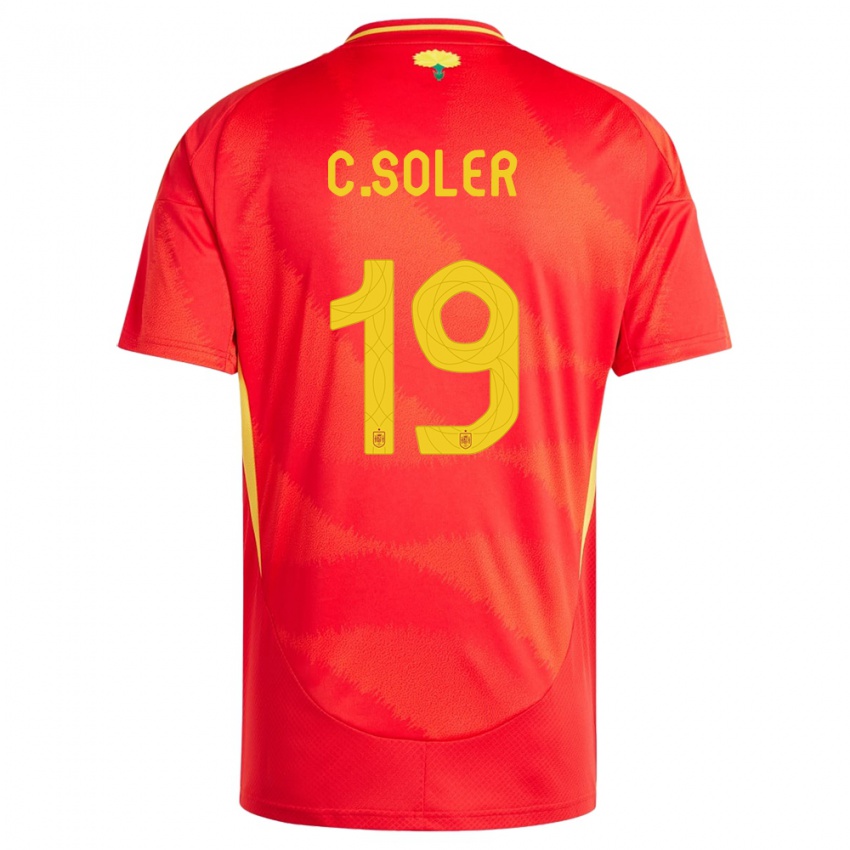 Męski Hiszpania Carlos Soler #19 Czerwony Domowa Koszulka 24-26 Koszulki Klubowe