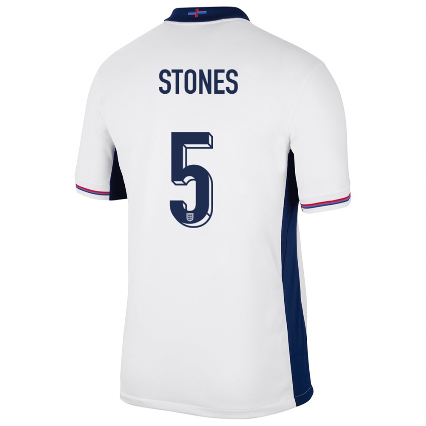 Męski Anglia John Stones #5 Biały Domowa Koszulka 24-26 Koszulki Klubowe