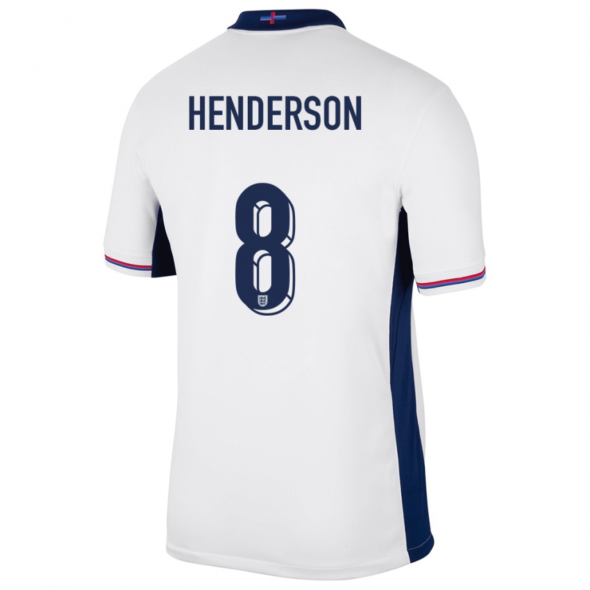 Męski Anglia Jordan Henderson #8 Biały Domowa Koszulka 24-26 Koszulki Klubowe