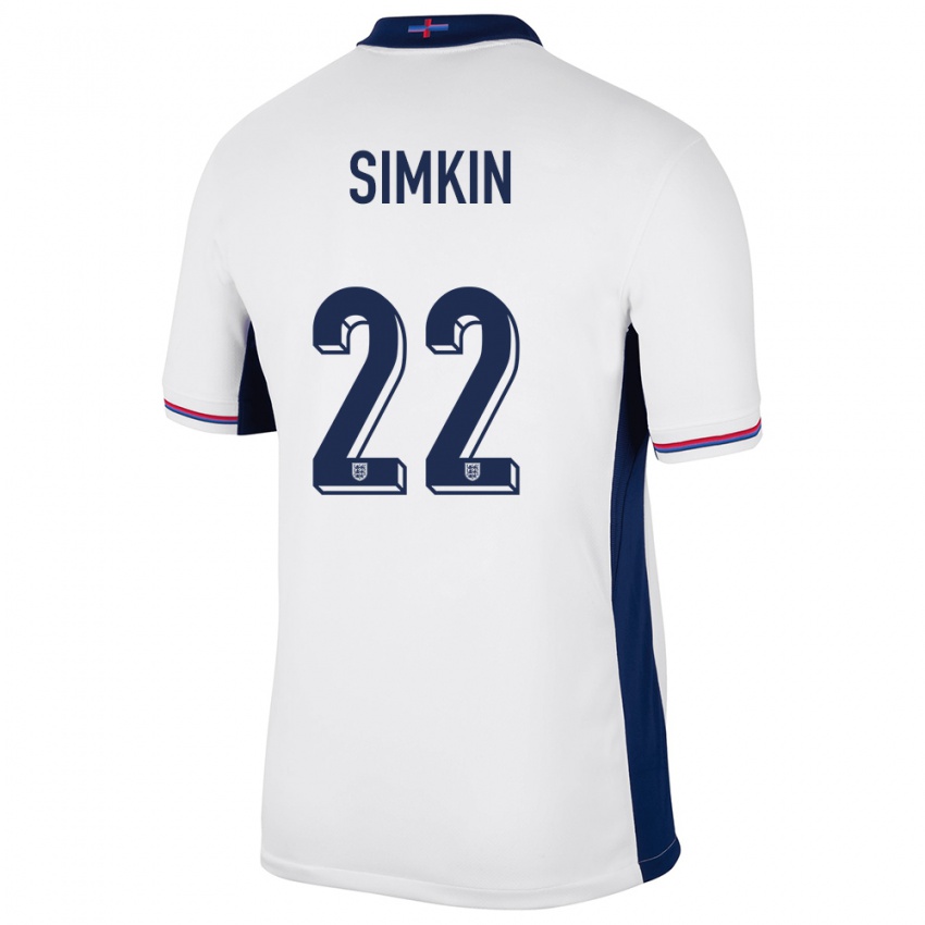 Męski Anglia Tommy Simkin #22 Biały Domowa Koszulka 24-26 Koszulki Klubowe