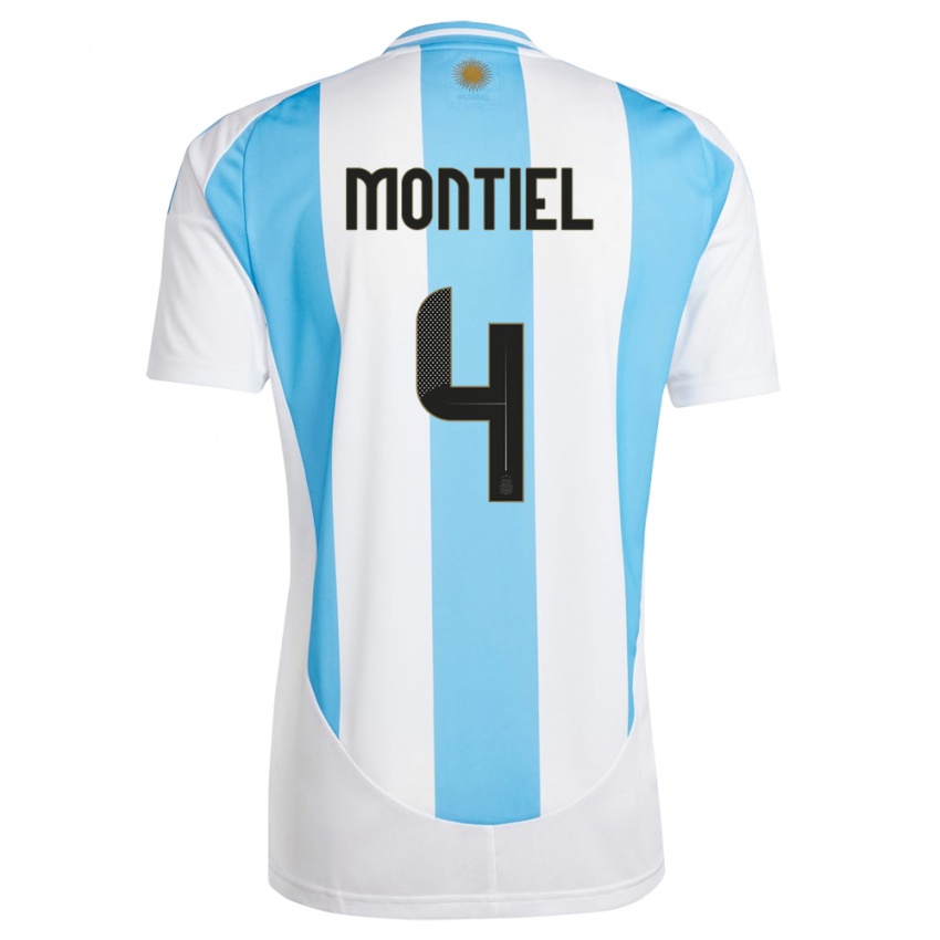 Męski Argentyna Gonzalo Montiel #4 Biało Niebieski Domowa Koszulka 24-26 Koszulki Klubowe