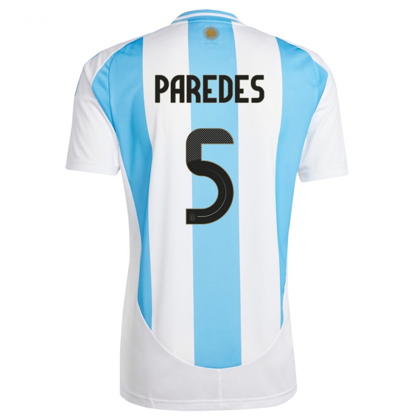 Męski Argentyna Leandro Paredes #5 Biało Niebieski Domowa Koszulka 24-26 Koszulki Klubowe